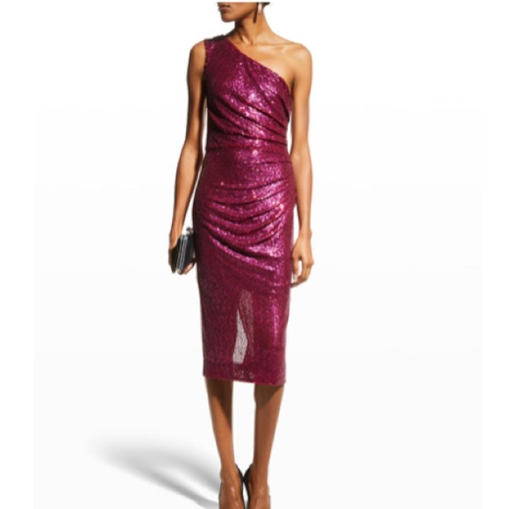 Dress the Population Martine One-Shoulder Fuchsia Sequin Dress Size L